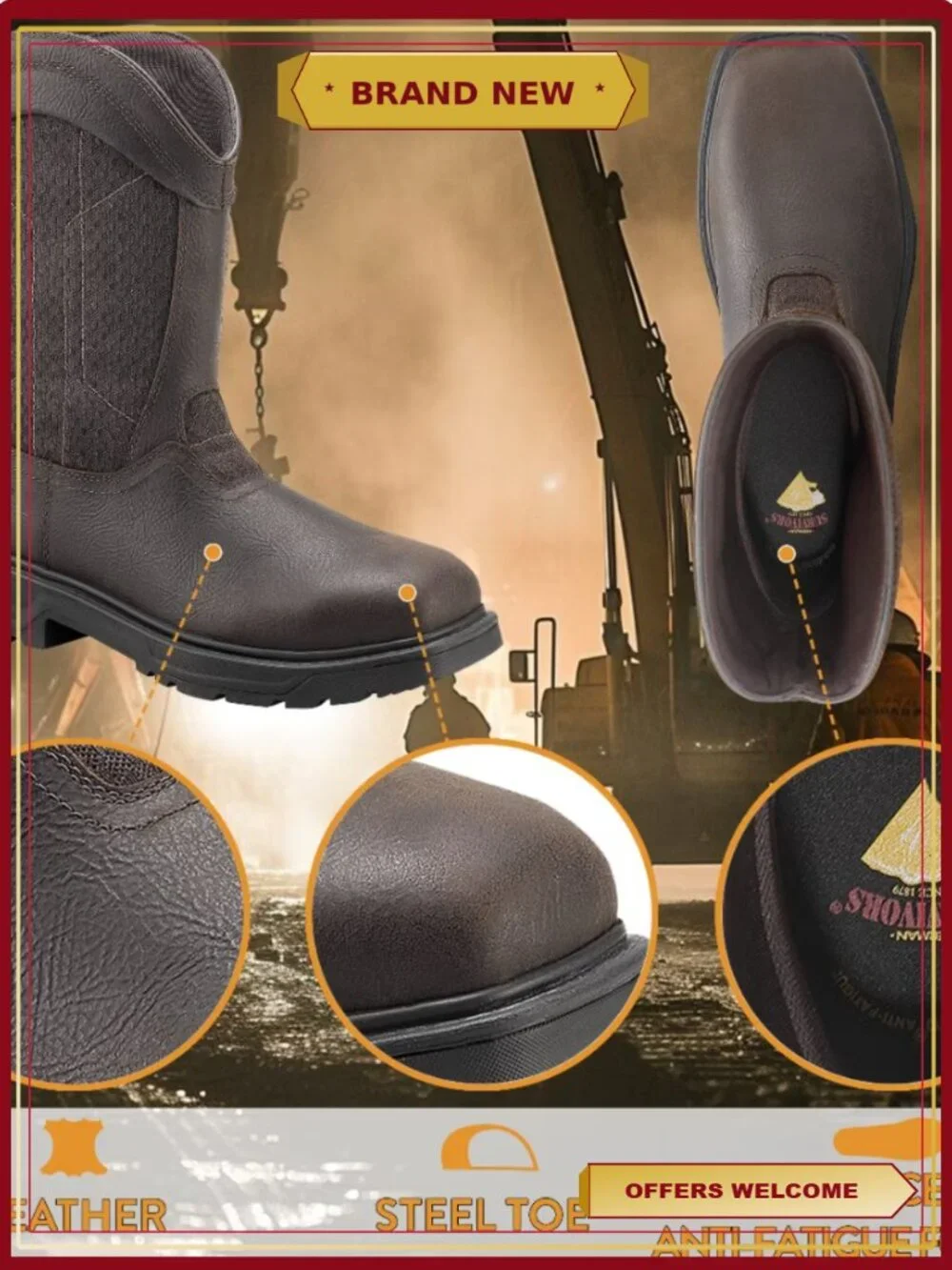 Pull On Steel Toe Work Boots - Men's Size 10.5